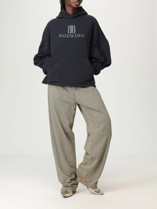 25FW 발렌시아가 로고 후드 티셔츠 818433TSVO3 1083 Black - BALENCIAGA
