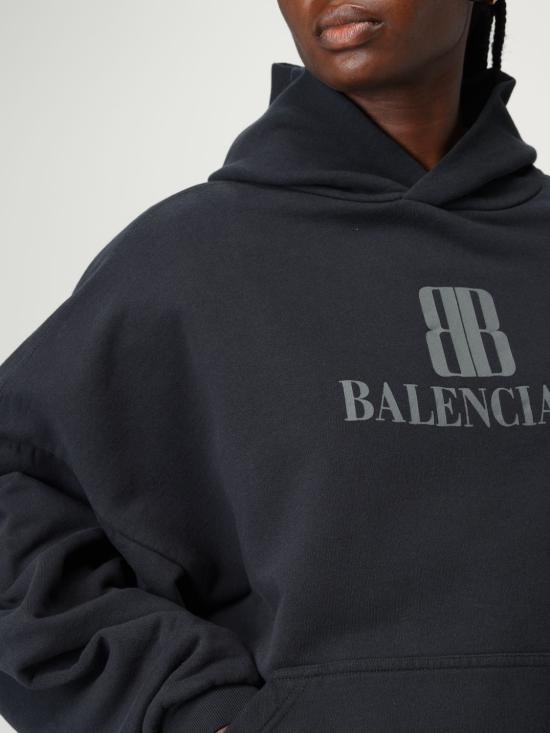 25FW 발렌시아가 로고 후드 티셔츠 818433TSVO3 1083 Black - BALENCIAGA