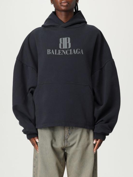 25FW 발렌시아가 로고 후드 티셔츠 818433TSVO3 1083 Black