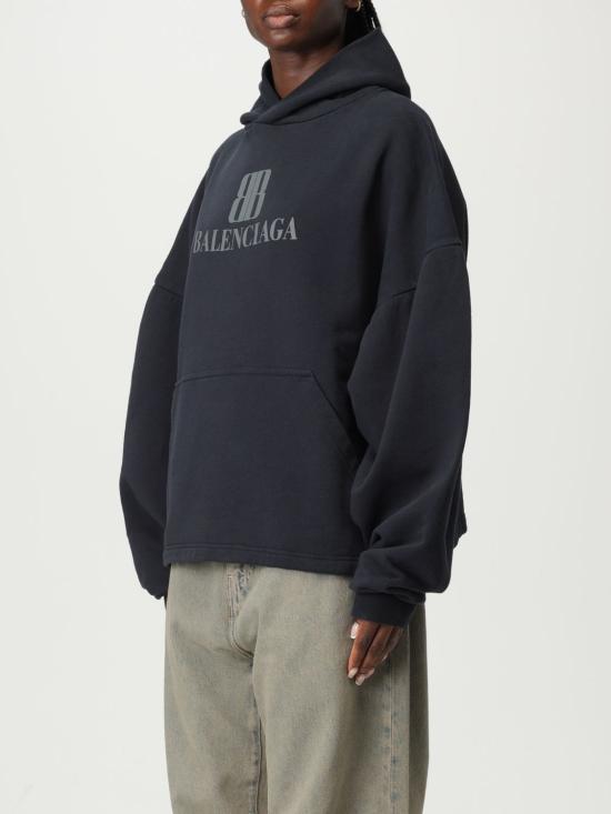 25FW 발렌시아가 로고 후드 티셔츠 818433TSVO3 1083 Black - BALENCIAGA