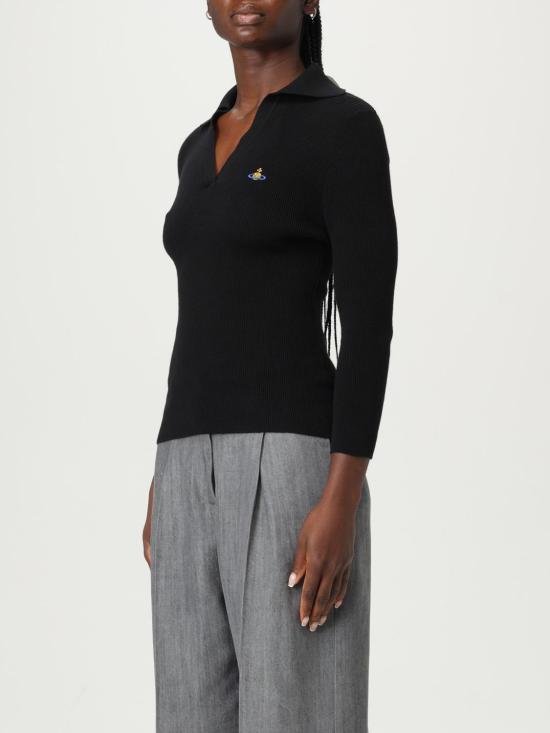 25FW 비비안웨스트우드 MARINA 마리나 오브 자수 폴로 스웨터 18030040Y001V N401 Black - VIVIENNE WESTWOOD