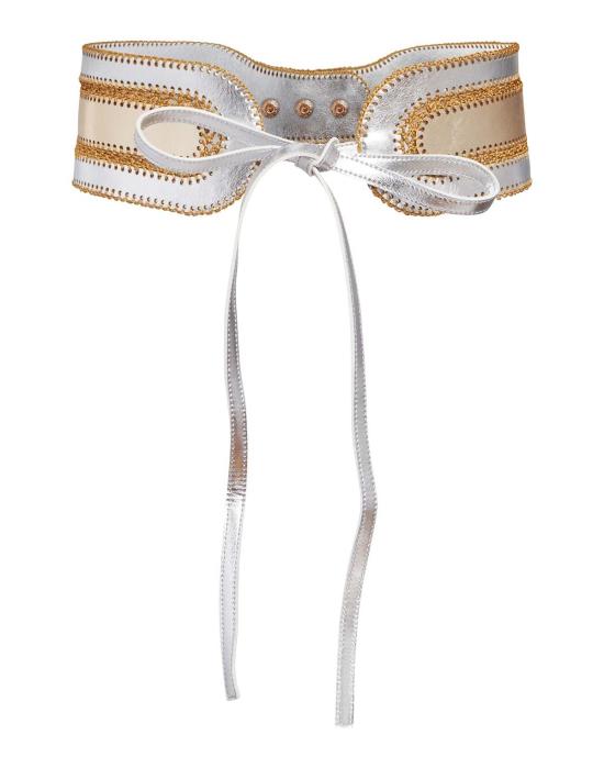  신시아 로리 와이드 벨트 신시아 로울리 메탈릭 비건 가죽  실버/골드 - CYNTHIA ROWLEY