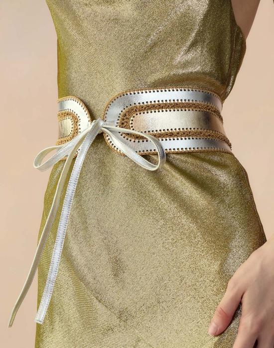  신시아 로리 와이드 벨트 신시아 로울리 메탈릭 비건 가죽  실버/골드 - CYNTHIA ROWLEY