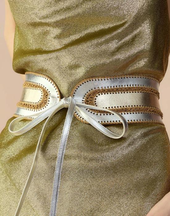  신시아 로리 와이드 벨트 신시아 로울리 메탈릭 비건 가죽  실버/골드 - CYNTHIA ROWLEY