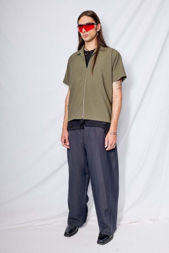  어셈블리 뉴욕 반팔 셔츠 어셈블리 그린 시어서커 지퍼 캠프 - ASSEMBLY NEW YORK