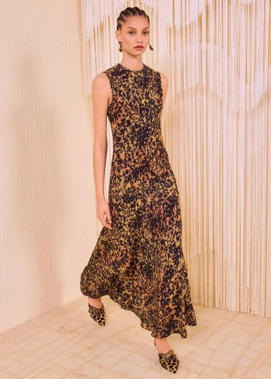  울라 존슨 롱 원피스 클리어 슬리브리스 바이어스 롱 드레스 사바나