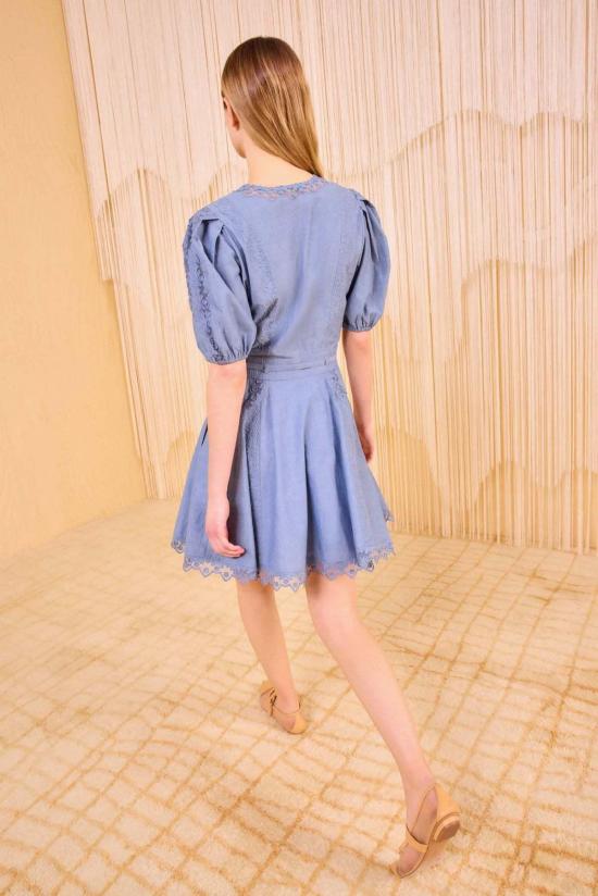  울라 존슨 숏 원피스 카밀라 반팔 미니 드레스 샴브레이 - ULLA JOHNSON