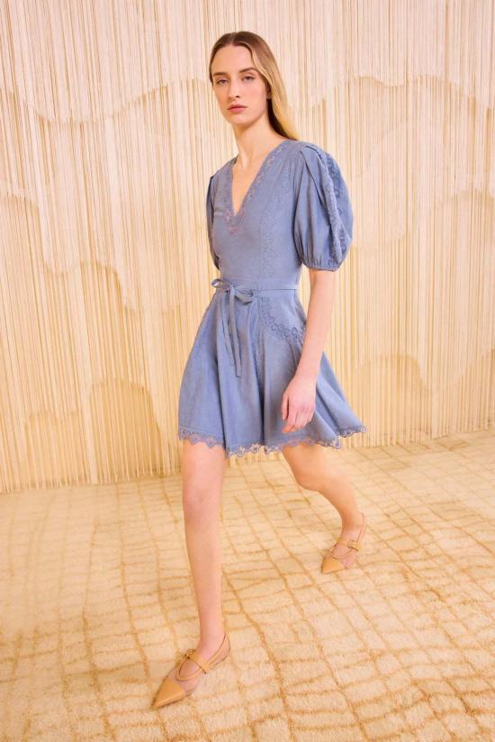  울라 존슨 숏 원피스 카밀라 반팔 미니 드레스 샴브레이 - ULLA JOHNSON