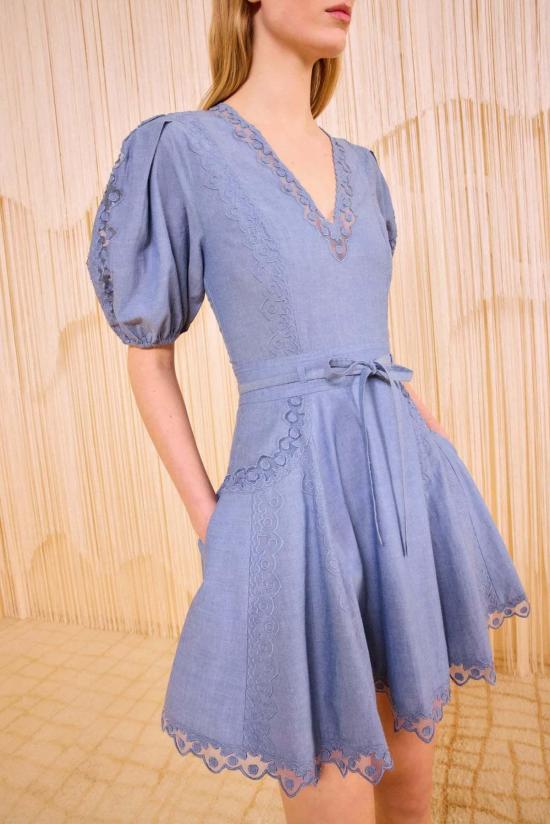  울라 존슨 숏 원피스 카밀라 반팔 미니 드레스 샴브레이 - ULLA JOHNSON