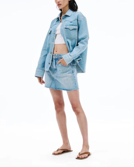  실버레이크 데님 스커트 슬라브레이크 칼라 스커트 라이트 워시 데님 - SLVRLAKE