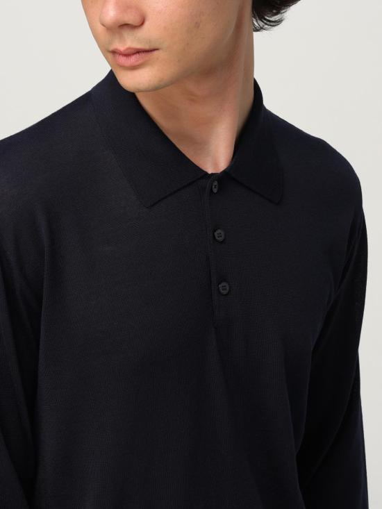 25FW 골든구스 메리노 울 롱 슬리브 폴로 셔츠 GMP01353P00104150501 Navy - GOLDEN GOOSE