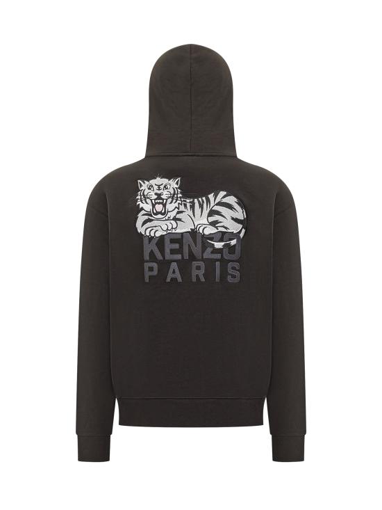 25FW 겐조 해피 타이거 자수 후드 티셔츠 FF65HO2534MF 99J BLACK - KENZO
