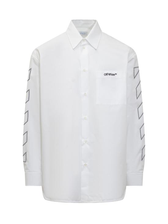 25SS 오프화이트 긴팔 셔츠 OMGE004S25FAB002 0110 WHITE BLACK