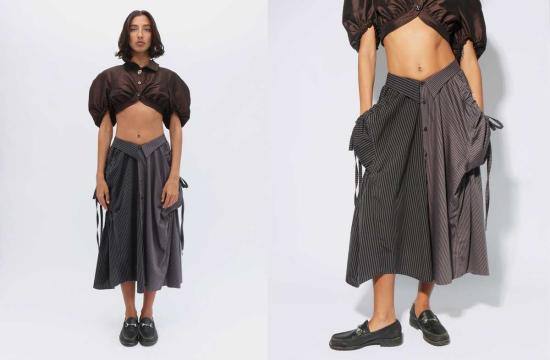  Banzo 미디 스커트 반조 패니어 스커트 그레이 스트라이프 - OTHER BRANDS