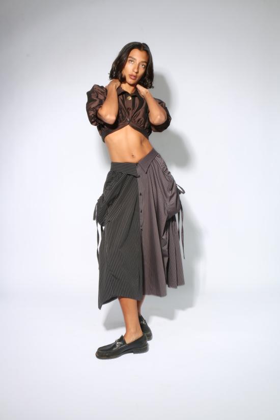  Banzo 미디 스커트 반조 패니어 스커트 그레이 스트라이프 - OTHER BRANDS