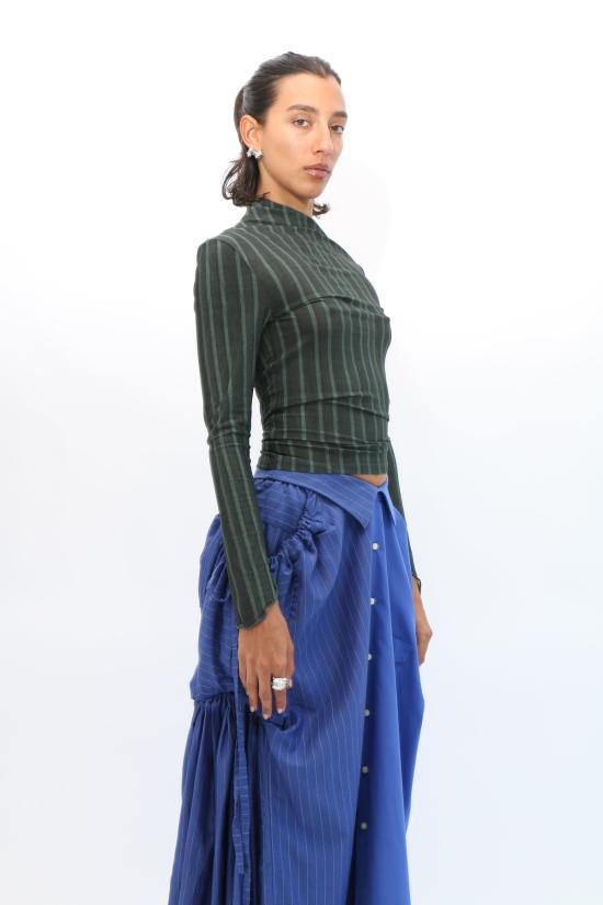  Banzo 미디 스커트 반조 파니어 스커트 블루 스트라이프 - OTHER BRANDS