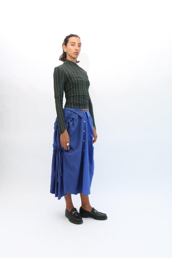  Banzo 미디 스커트 반조 파니어 스커트 블루 스트라이프 - OTHER BRANDS