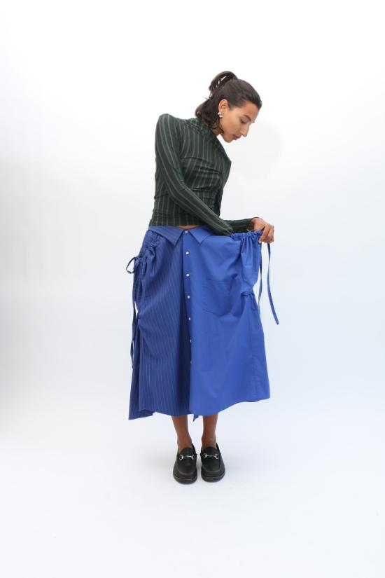  Banzo 미디 스커트 반조 파니어 스커트 블루 스트라이프 - OTHER BRANDS