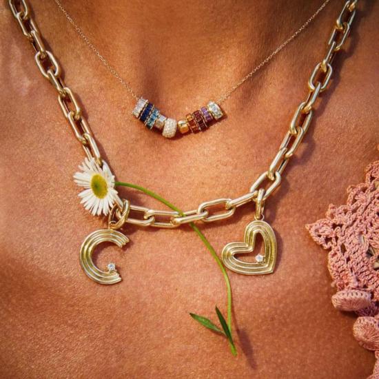  아디나 레이터 반지 그루비 다이아몬드 이니셜 힌지드 챠름 14K 옐로우 골드