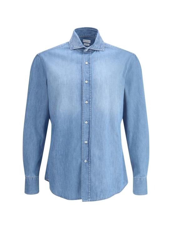 25FW 브루넬로 쿠치넬리 데님 셔츠 MH1921718 C8333 BLUE
