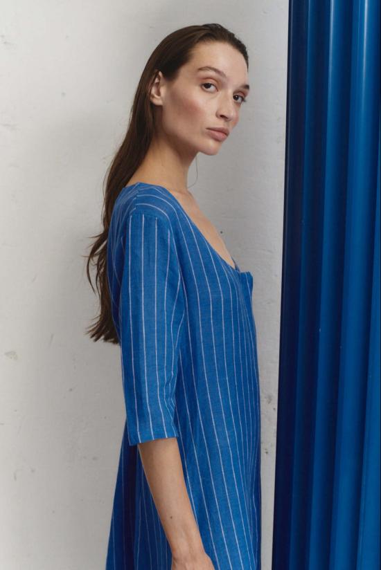  다두라 롱 원피스 다투라 라피스 스트라이프 리넨 파예사 드레스 - DATURA