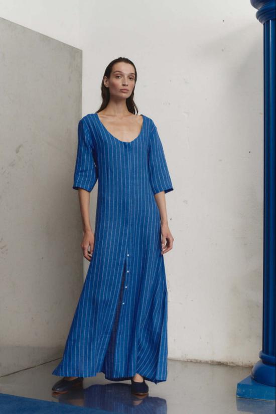  다두라 롱 원피스 다투라 라피스 스트라이프 리넨 파예사 드레스 - DATURA