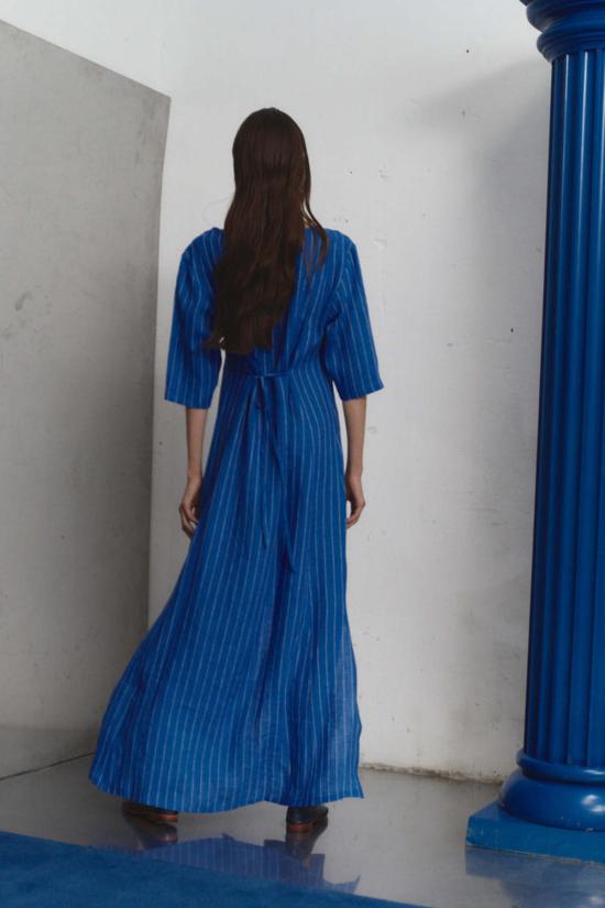  다두라 롱 원피스 다투라 라피스 스트라이프 리넨 파예사 드레스 - DATURA