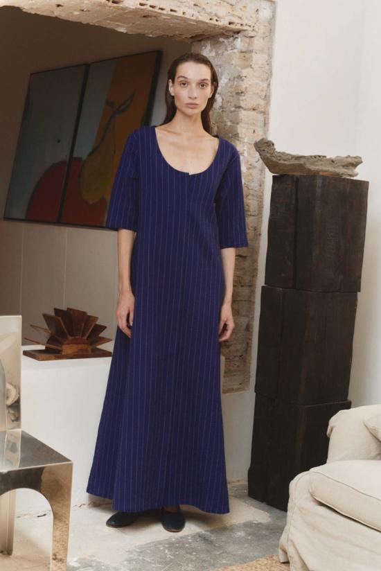  다두라 숏 원피스 다투라 인디고 핀스트라이프 파예사 드레스 - DATURA