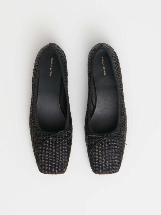  만수르 가브리엘 플랫 슈즈 라피아 스퀘어 토 발레리나 블랙 - MANSUR GAVRIEL