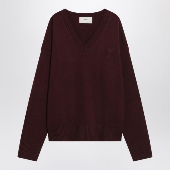  아미 아미 드 꾀흐 V 넥 스웨터  UKS820UKN0071 Red