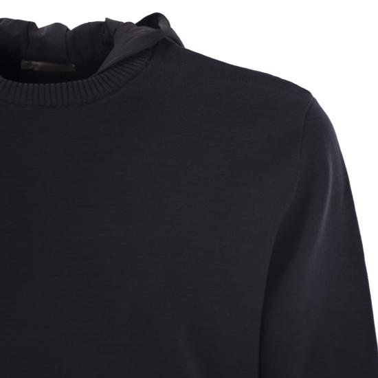 25FW 에르노 더블 코튼 니트 & 포넨테 트래블 나일론 후드 티셔츠 MG00027UR BLUE - HERNO