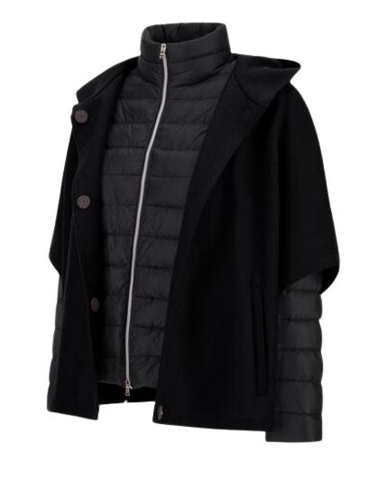 25FW 에르노 펠트 울 & 울트라라이트 나일론 리조트 케이프 PI00154DR 333729300 Black - HERNO