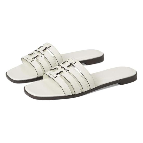  토리버치 뮬/슬리퍼 이네스 텀블드 레더 케이지 슬라이드 블랑