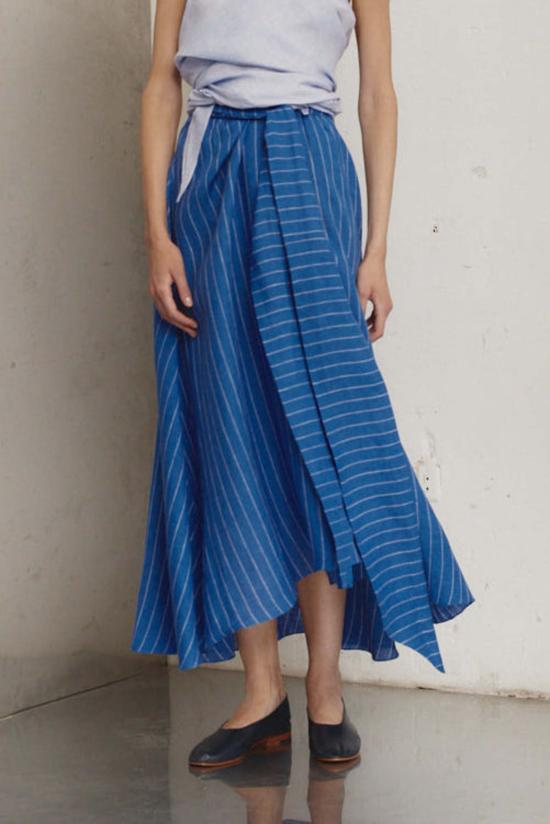  다두라 롱 스커트 다투라 라피스 스트라이프 리넨 알마 - DATURA