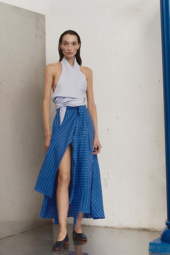  다두라 롱 스커트 다투라 라피스 스트라이프 리넨 알마 - DATURA