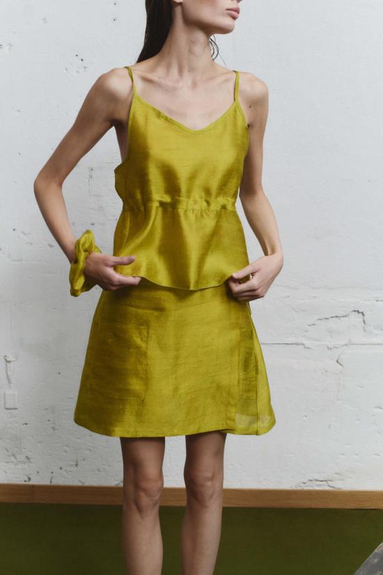  다두라 숏 스커트 Datura Pistacho Dupion 랩 미니 스커트