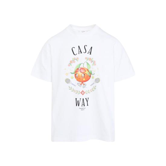 25FW 카사블랑카 반팔 티셔츠 MAW25JTS00102 ORANGE MASCOT WHITE