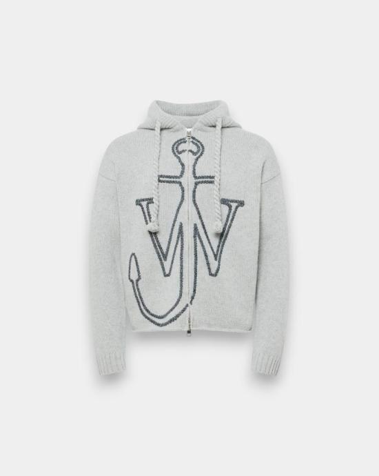 25FW JW앤더슨 앵커 자수 지퍼 후디 KW1429YN0412 905 Light grey melange