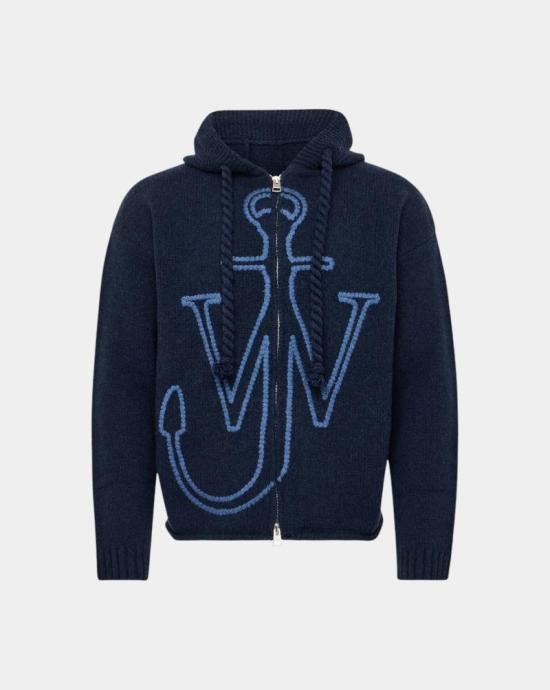 25FW JW앤더슨 앵커 자수 지퍼 후디 KW1429YN0412 768 Steel blue