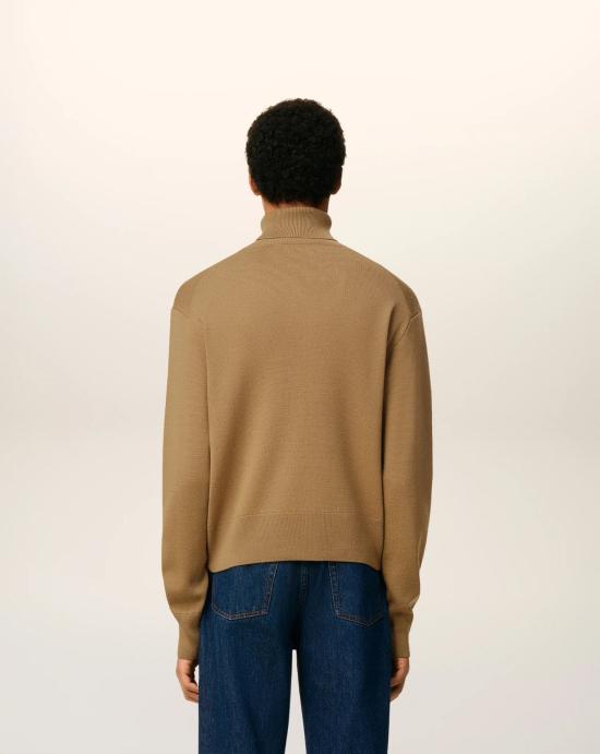 24FW 아미 스몰 하트 로고 메리노 울 니트 터틀넥  HKS827001 288 Camel black - AMI