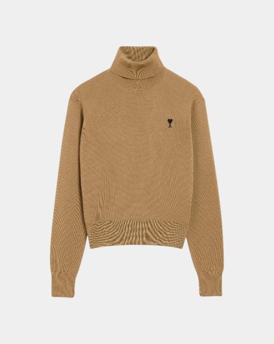 24FW 아미 스몰 하트 로고 메리노 울 니트 터틀넥  HKS827001 288 Camel black