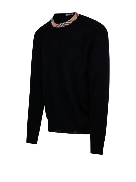 25FW 버버리 버버리 체크 트리밍 울 스웨터 8112148 A1189 BLACK - BURBERRY
