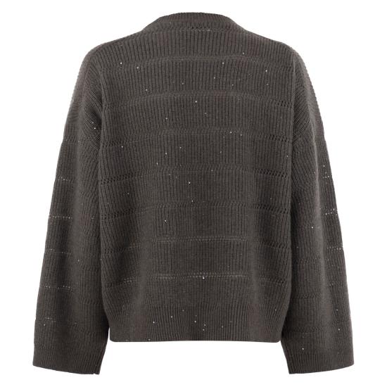 25FW 브루넬로 쿠치넬리 스트라이프 캐시미어 울 립 대즐링 스웨터 MBM738200 DARK GREY - BRUNELLO CUCINELLI