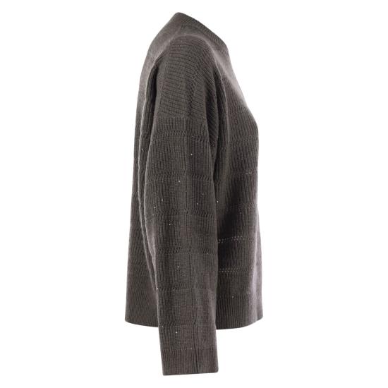 25FW 브루넬로 쿠치넬리 스트라이프 캐시미어 울 립 대즐링 스웨터 MBM738200 DARK GREY - BRUNELLO CUCINELLI