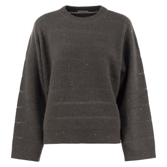 25FW 브루넬로 쿠치넬리 스트라이프 캐시미어 울 립 대즐링 스웨터 MBM738200 DARK GREY