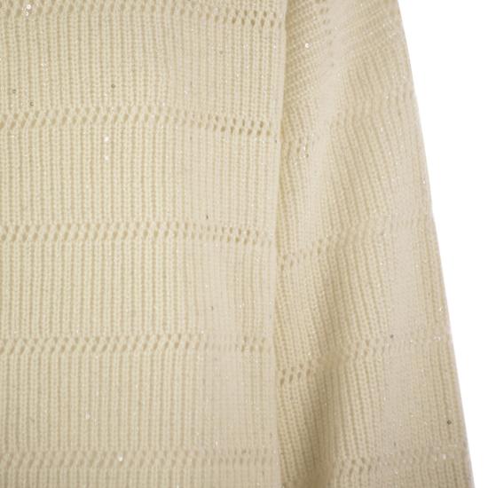 25FW 브루넬로 쿠치넬리 스트라이프 캐시미어 울 립 대즐링 스웨터 MBM738200 CREAM - BRUNELLO CUCINELLI