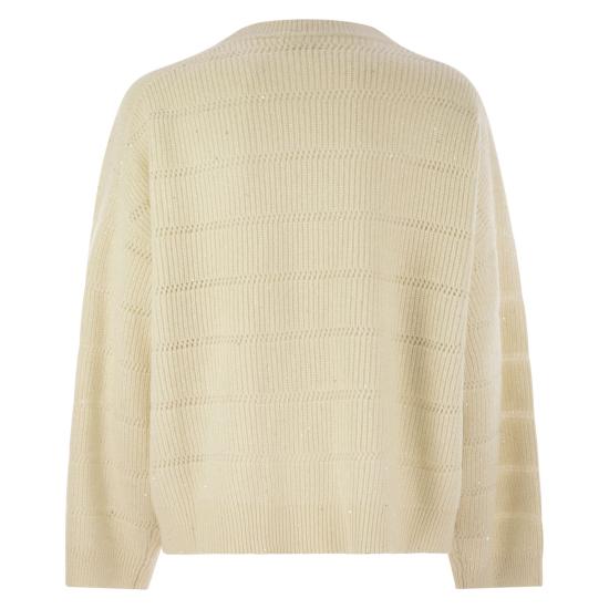 25FW 브루넬로 쿠치넬리 스트라이프 캐시미어 울 립 대즐링 스웨터 MBM738200 CREAM - BRUNELLO CUCINELLI