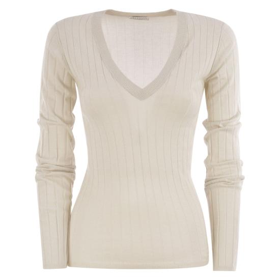 25FW 브루넬로 쿠치넬리 스파클링 캐시미어 실크 립 스웨터 M41862202P WHITE