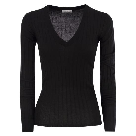 25FW 브루넬로 쿠치넬리 스파클링 캐시미어 실크 립 스웨터 M41862202P BLACK