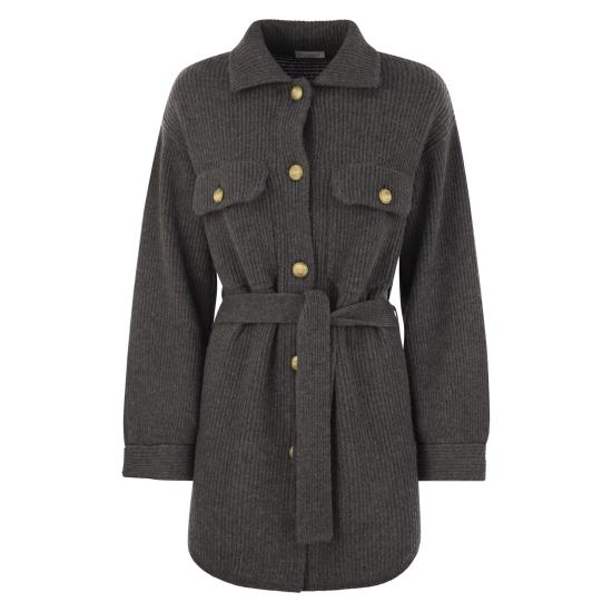 25FW 브루넬로 쿠치넬리 버진 울·캐시미어·실크 잉글리시 립 벨티드 카디건 M16725116 PLUM